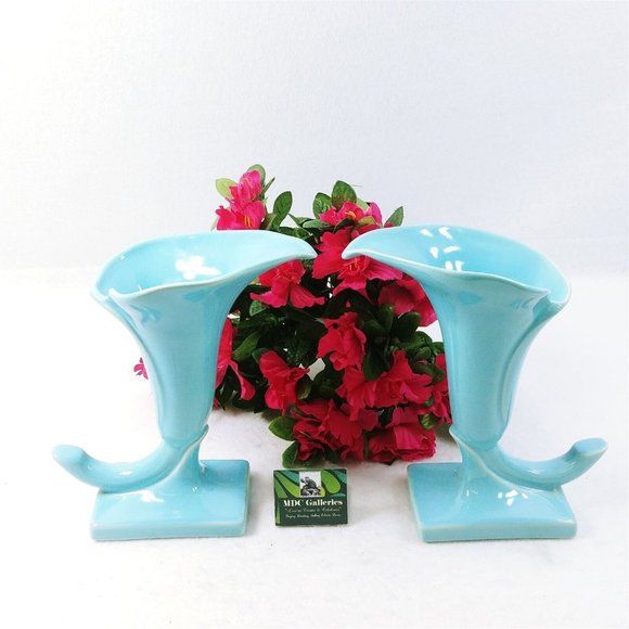 Calla Lily Vase Hollywood by California Art Products Retro Set of 2 Blue - Picture 1 of 10